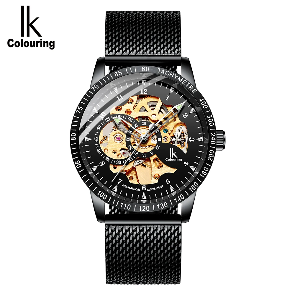 Роскошные мужские часы IK coloring, 98226 г, часы со скелетонным циферблатом, сетчатый ремешок из нержавеющей стали, мужские автоматические механические часы, мужские часы