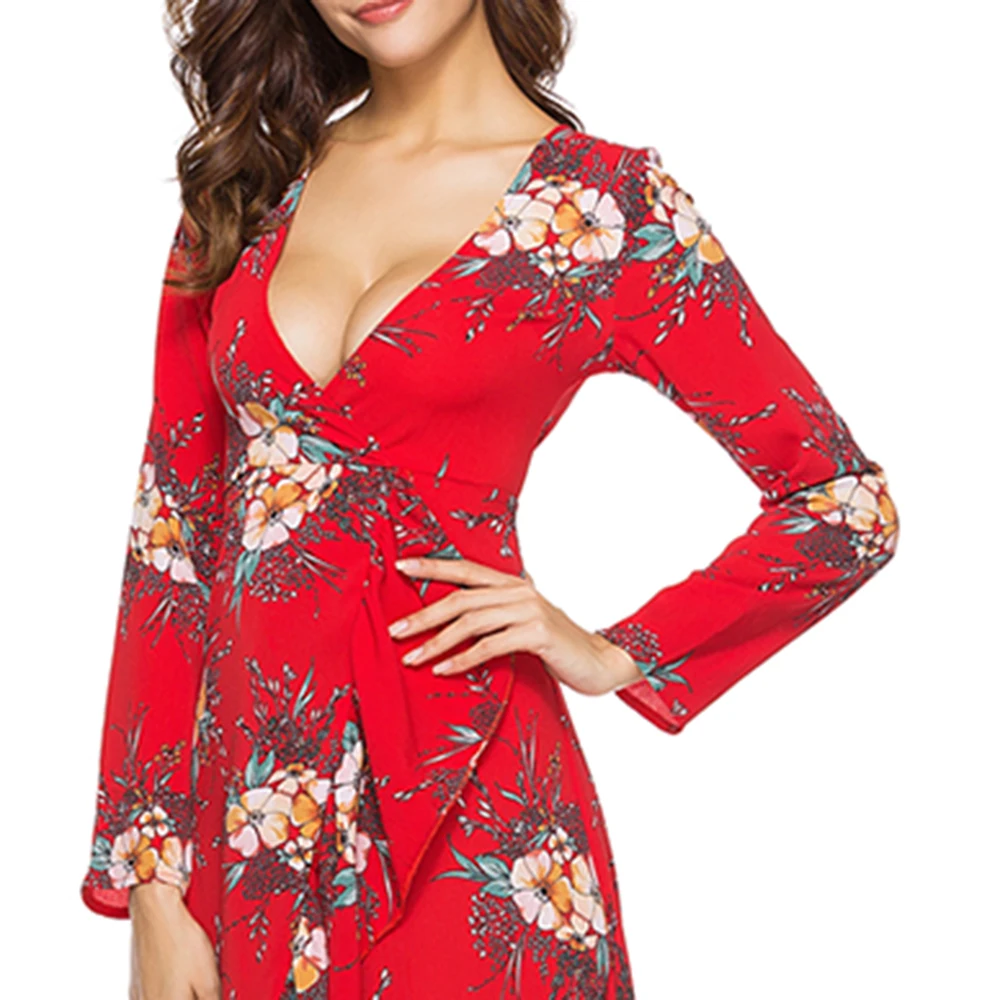 Для женщин Лето boho пляжное длинное платье пикантные модные глубокий v-образным