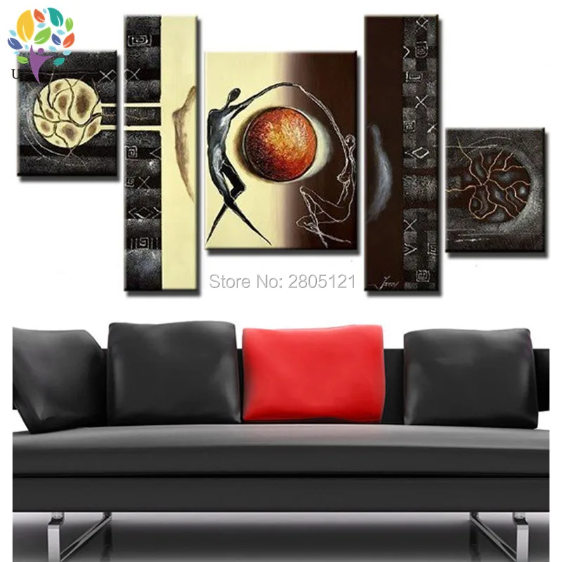 

hand painted living room decorative modular oil painting black couple wall canvas picture abstract lover figure canvas art sets