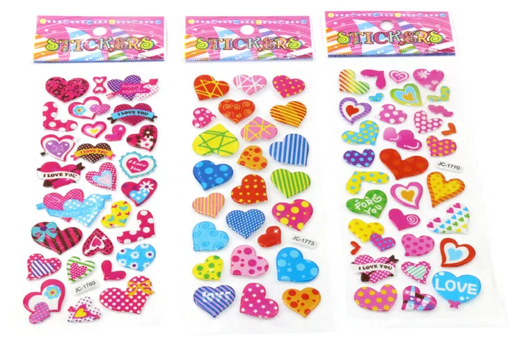 

10Sheets/Lot Cartoon Love Heart 3D Bubble Sticker Scrapbook PVC DIY for Kids Children Education Gift Reward Stickers