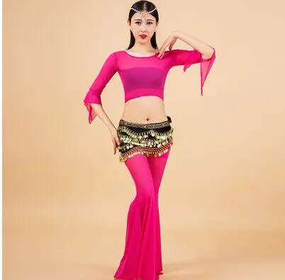 

Women Rushed Bellydance Costume Woman Indian Square Belly Dance Suits New Practice Clothes Costumes Set Tops91 +pants K68