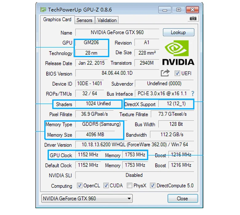 GIGABYTE, оригинальная Видеокарта GTX 960, 4 Гб, 128 бит, GDDR5, видеокарты для nVIDIA, видеокарты VGA, Geforce GTX960, Hdmi, Dvi, используется игра