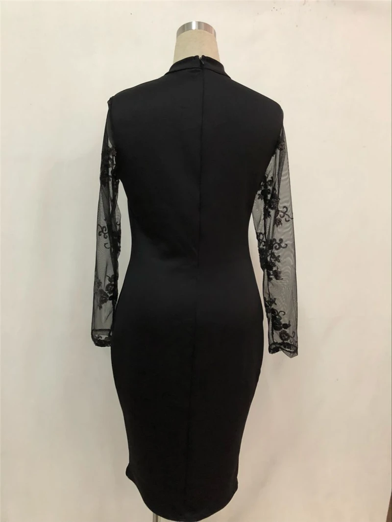 Adogirl пикантные Sheer сетки лоскутное Блёстки миди платье сплошной черный вырез