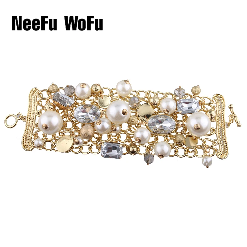 Женский браслет в стиле ретро большие стразы с жемчугом и кристаллами|pearl