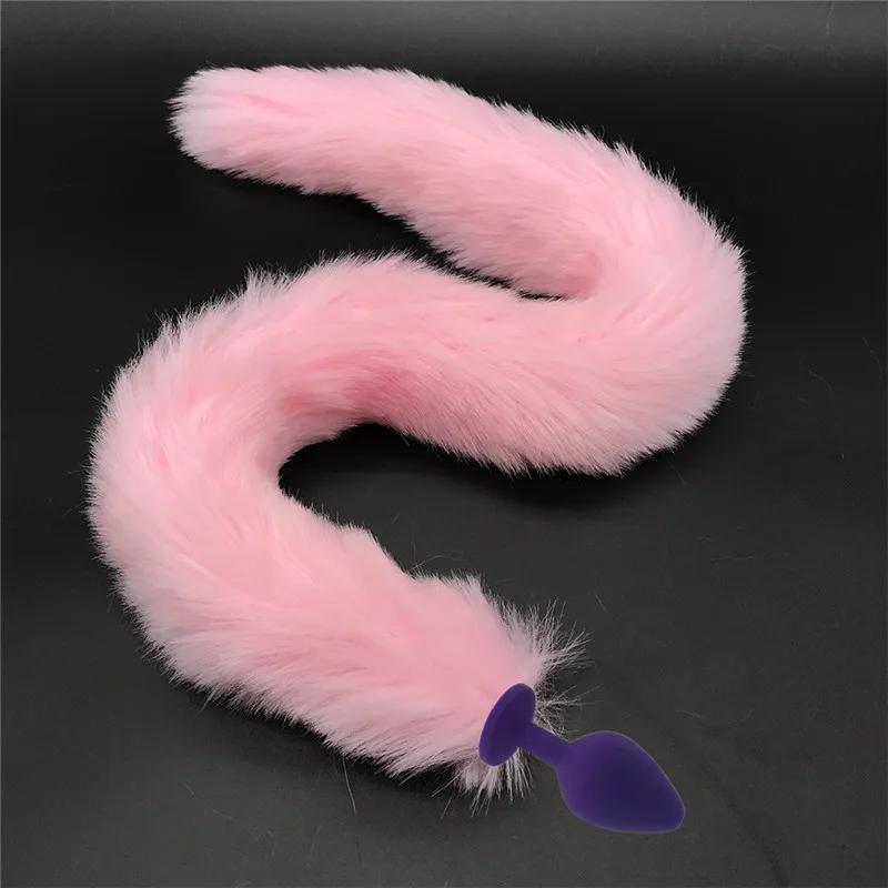 Металлическая пушистая Анальная пробка с лисьим хвостом 80 см длинным