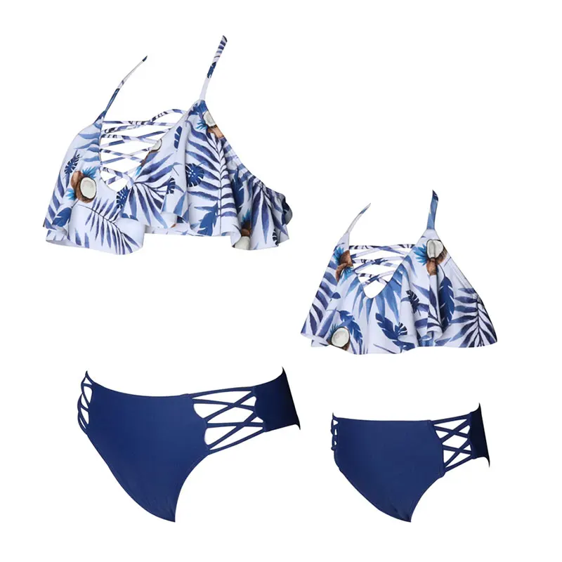 Купальник для мамы и дочки одинаковые купальники пляжная одежда с высокой талией