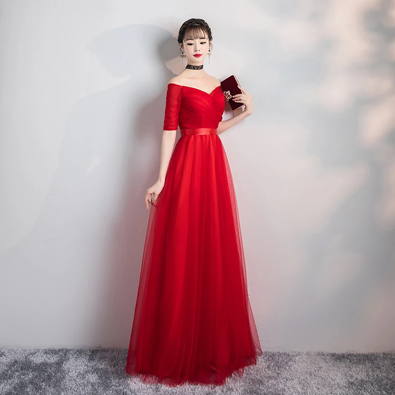 V-neck A-line New Floor-length Tulle Empire Vintage Formal Women Long Red Dress Party Vestido De Festa Vestidos | Женская одежда
