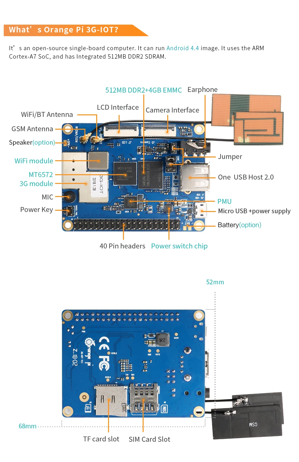 Оранжевый Pi 3G-IOT-B комплект 1: оранжевый Pi 3G-IOT-B+ 4,98 дюймовый черный цветной TFT ЖК-сенсорный экран