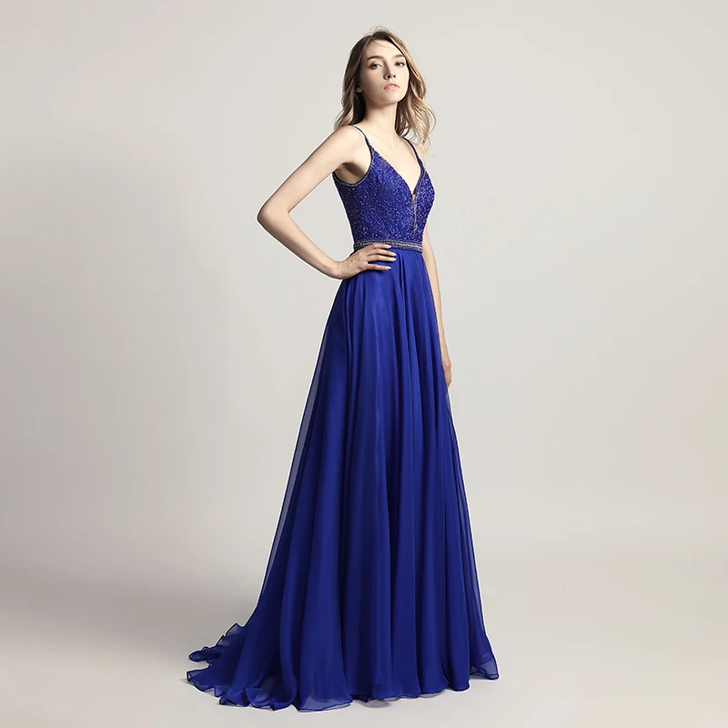 В наличии Robe De Soiree Королевский синий элегантные длинные вечерние платья розового