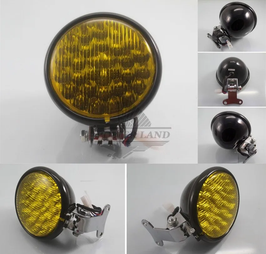 

Черная мотоциклетная круглая Ретро Янтарная Lens12V суперъярсветодиодный светодиодная фара, универсальная, подходит для Harley Cafe Racer Bobber на зака...