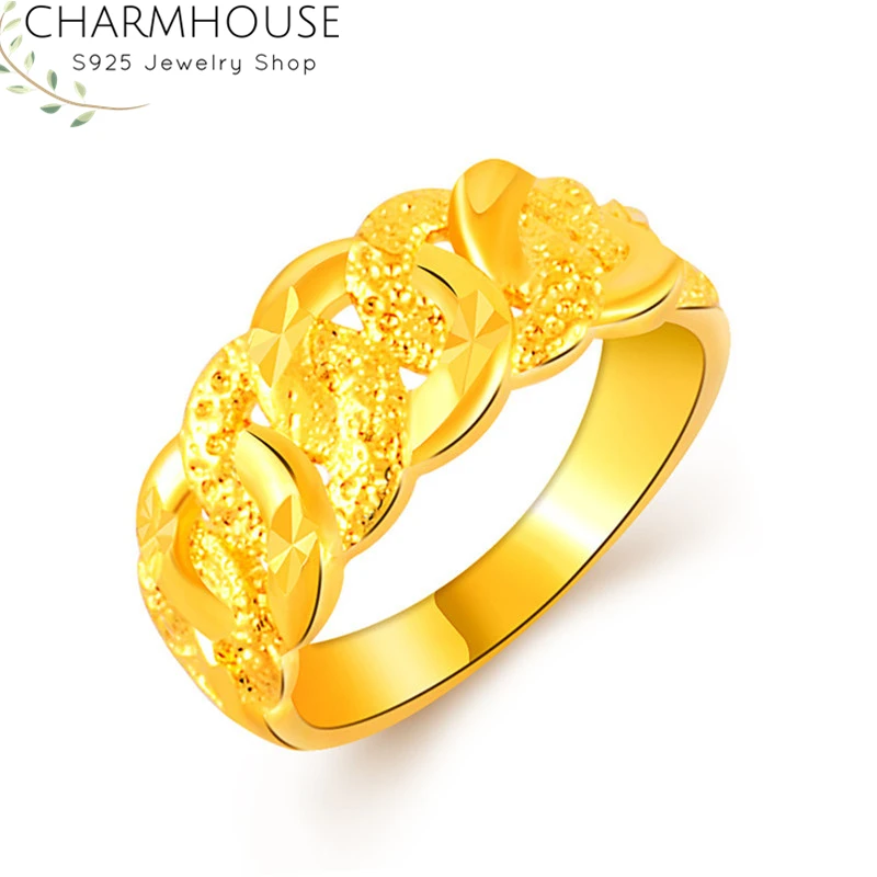 

Vietnam Pure Gold Color Rings For Women Wedding Bands 8mm Weaver Ring Anillos Bridal Jewelry Accessories Bijoux Party Gifts