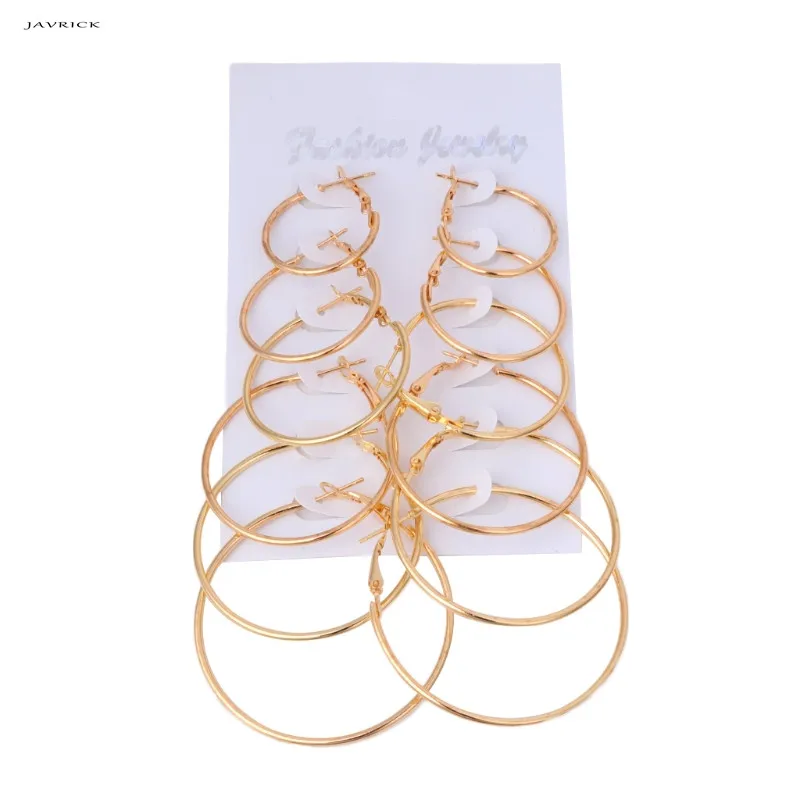 rose gold JAVRICK 6 пар/компл. Винтаж серьги кольцо большие круглые серьги Для женщин стимпанк ухо клип - Окраска металла: rose gold