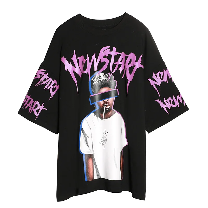 

2020 Summer Potrait Print hip hop Short sleeve t shirt women Lace Up Top Tees ulzzang Black Punk Clothing Plus size LT219S20