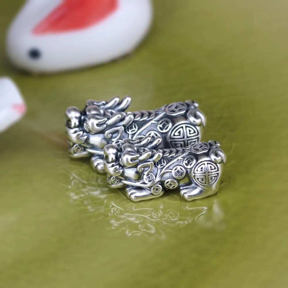3D 999 серебро Fengshui Pixiu бусины чистое серебро счастливый зверь ювелирные бусы богатство пиксиу бисер мощный для богатства