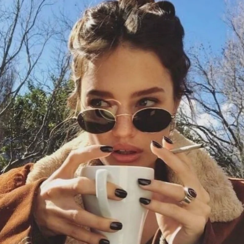 

Small Oval Mirror Sunglasses For Women Pink Luxury Men Brand Designer Eyewear Shades Ladies Alloy Sun Glasses UV400 Eyegla