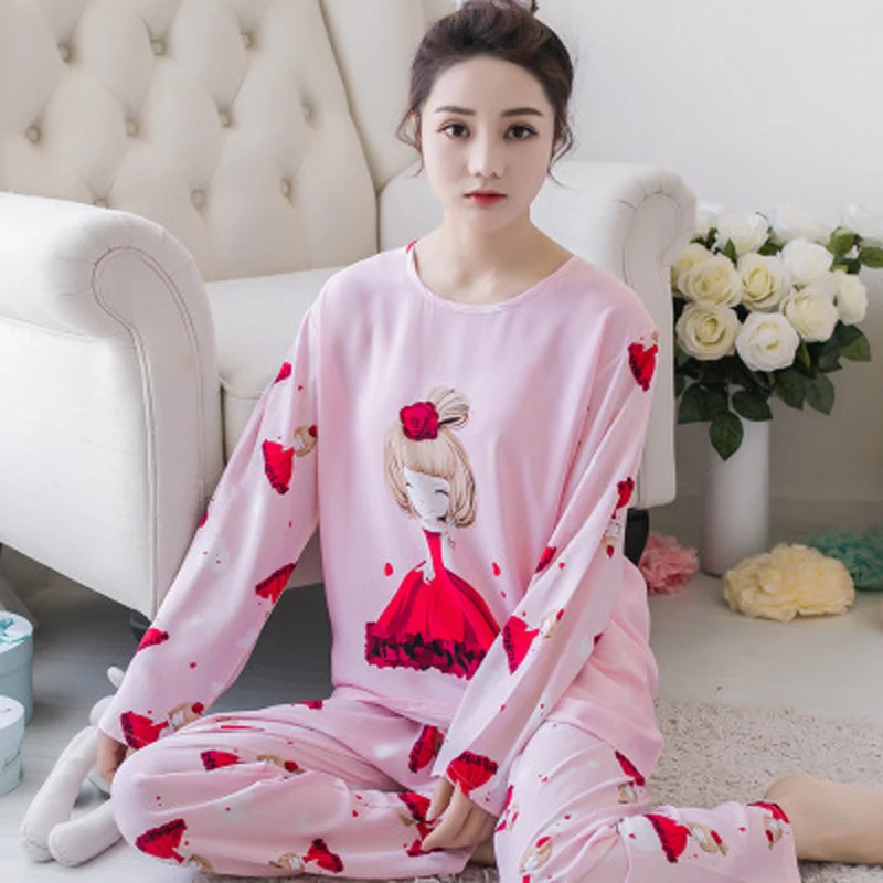 Пижама Feminino Inverno хлопковая милая и Домашняя одежда с длинными рукавами на весну