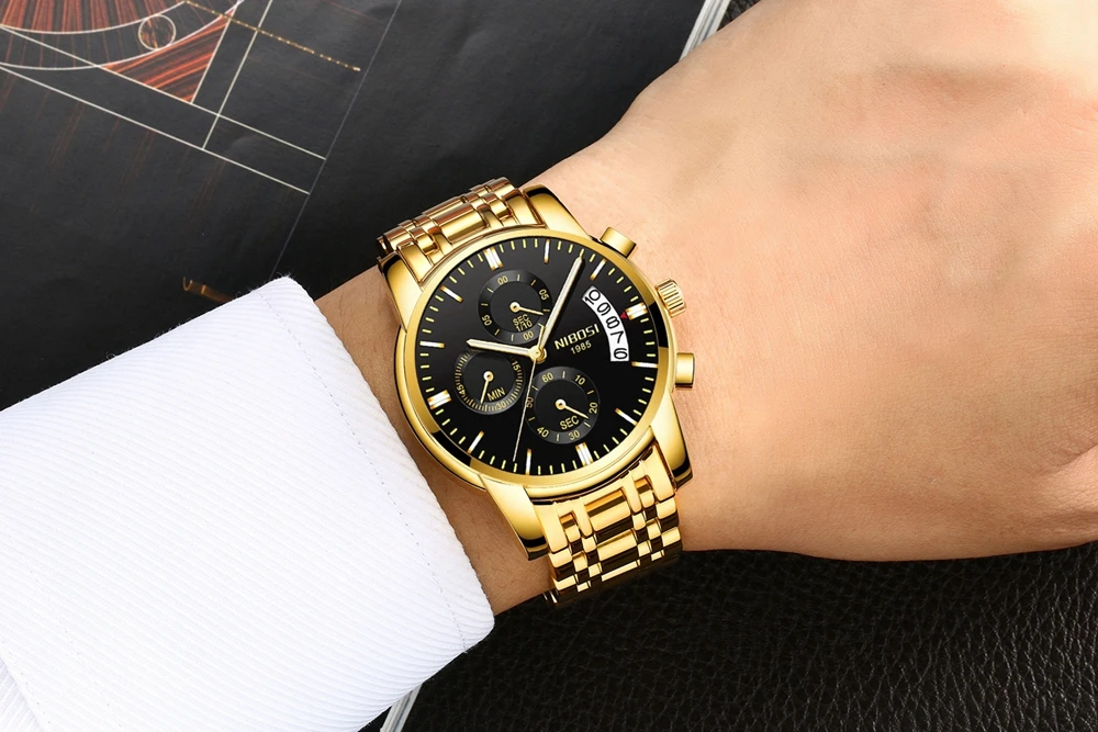 NIBOSI ультра тонкие золотые черные часы мужские Montre s часы лучший бренд класса люкс кварцевые часы Relogio Masculino бизнес наручные часы