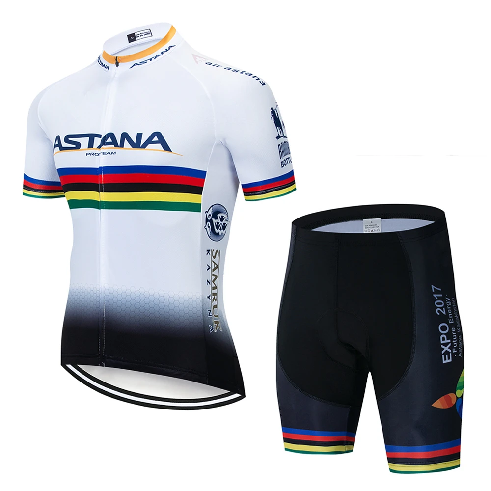 Мужской комплект одежды для велоспорта с коротким рукавом ASTANA гелевая Подушка 19d