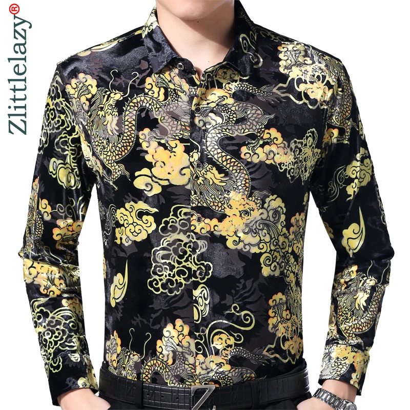 2019 дизайнерские мужские рубашки с длинными рукавами и рисунком дракона