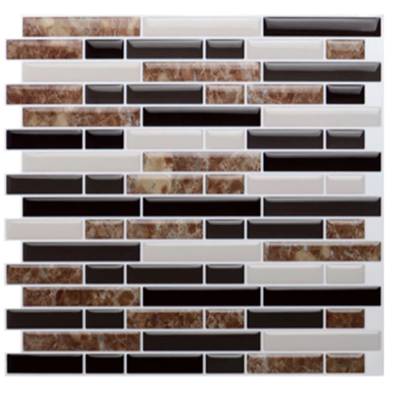 Самоклеящаяся 3D мозаичная плитка смешанный коричневый мрамор продолговатая