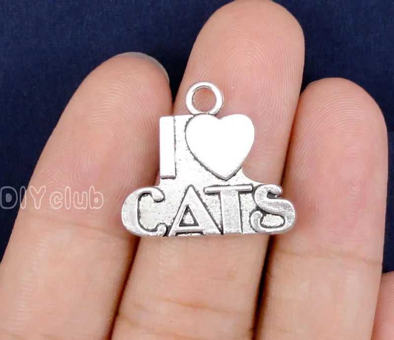 

40pcs- Antique Tibetan Silver I Heart Cats Charms Pendant 23x21mm