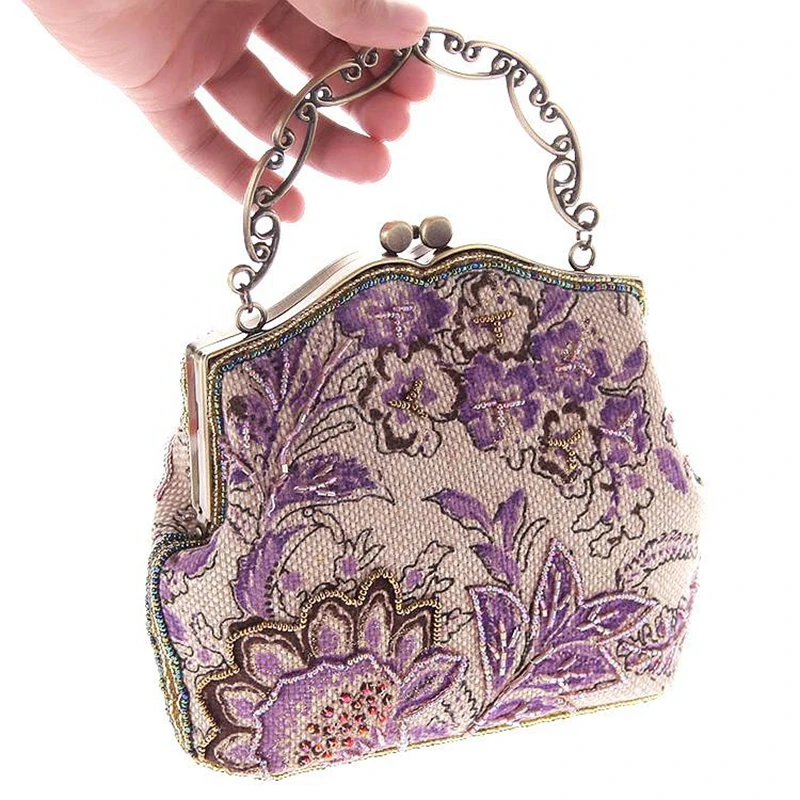

2021 National Chinese Style Vintage Embroidery Beading Flower Women Day Clutches Retro Bridal Wedding Evening Bags Handbag Purse