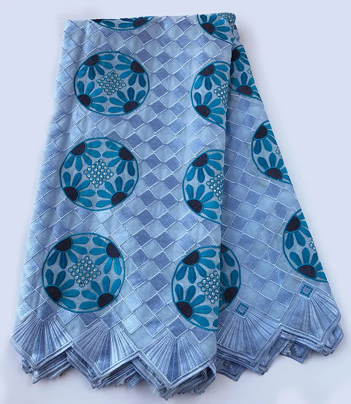 Powder blue 5 ярдов очень мягкая вышивка африканская швейцарская вуаль кружевная ткань высокого качества хлопок нигерийский шитье из кружева супер аккуратная вышивка - Цвет: Powder blue