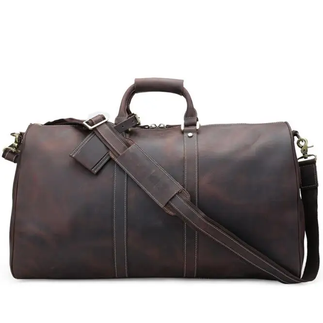 deep brown Новые мужские дорожные сумки Crazy Horse из натуральной кожи качественные мужские дорожные сумки большой емкости чемодан для поездок вещевой мешок LI-1848 - Цвет: deep brown