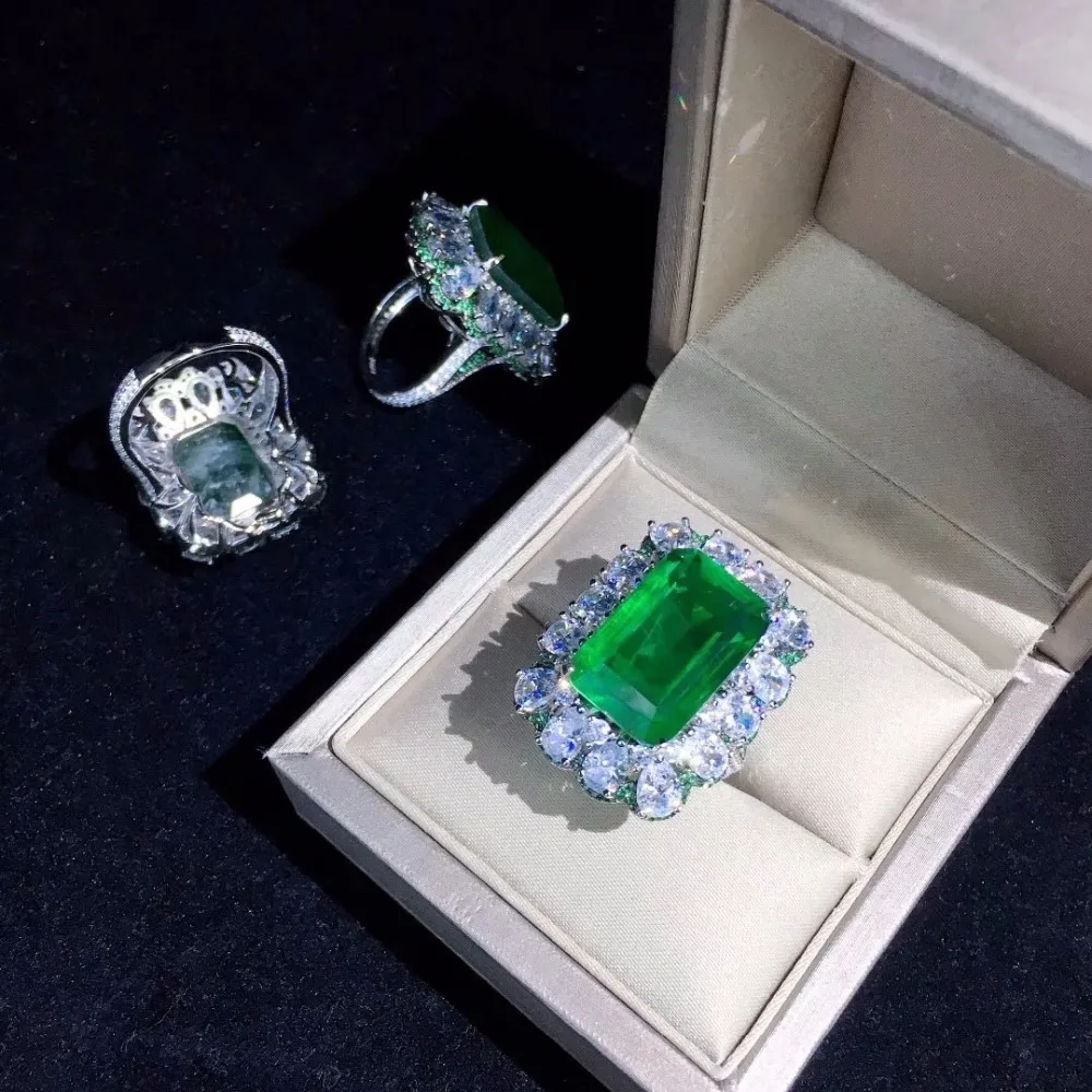 Qi Xuan_Green кольцо S925 посеребренное Белое золото аксессуары женское кольцо с зеленым Цирконом элегантный темперамент