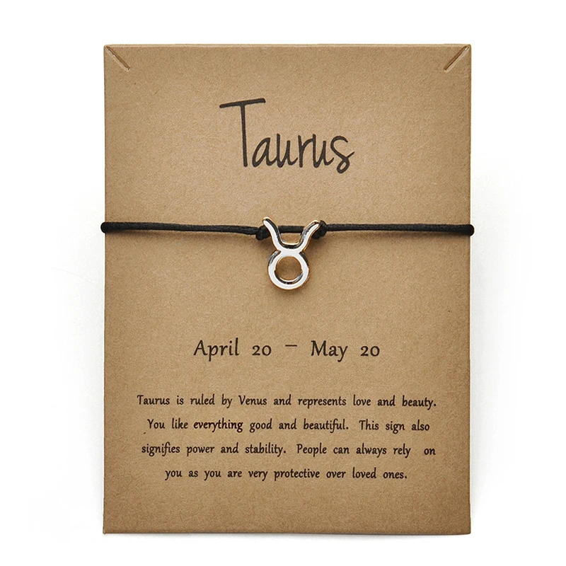 Black Silver Taurus Черные цвета золотые карты модные ювелирные изделия 12 созвездия зодиака тканый браслет браслеты для женщин - Окраска металла: Black Silver Taurus
