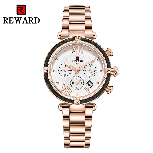 Rose-White Наградные женские часы люксовый бренд Reloj Mujer водонепроницаемые спортивные кварцевые часы из нержавеющей стали женские часы с хронографом 24 часа часы с датой - Цвет: Rose-White