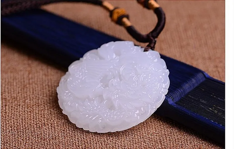 Дропшиппинг подвеска с белым нефритом Дракон и Феникс нефрит ожерелье удача