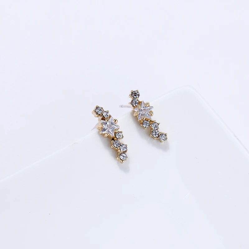 Yhpup Мода изысканный Bling CZ звезда геометрические серьги-гвоздики Медь S925 серебро шпильки Роскошные ювелирные изделия для Для женщин Свадебная вечеринка
