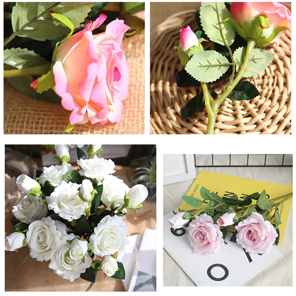 3 головки/шт DIY искусственный букет невесты розы цветы для украшения свадьбы поддельные шелковые розы цветы бутоны для декора дома комнаты