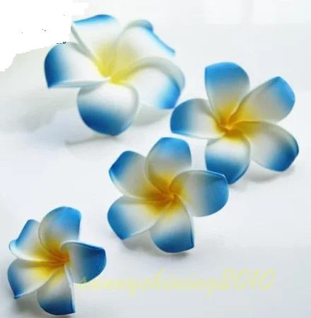 50 Blue colour  Foam Hawaiian Plumeria flower Frangipani Flower bridal hair clip 6cm