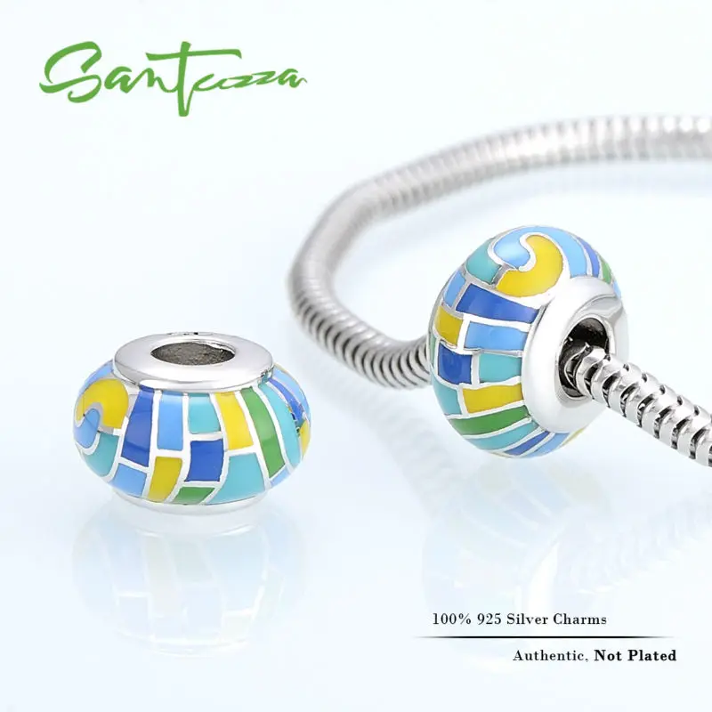 Серебряная Подвеска из эмали красочный бусовый кулон пригодный для браслета