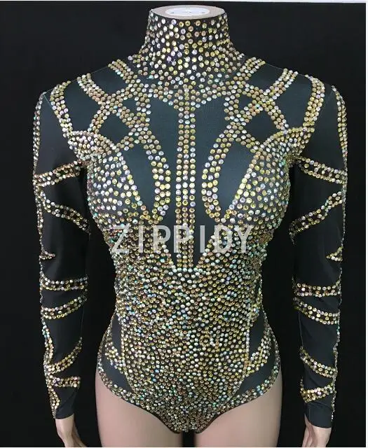 2018 Multicolor Bright Stones Bodysuit Women's Birthday Celebrate Outfit Nightclub Dance Wear Party Bodysuit Performance Clothes