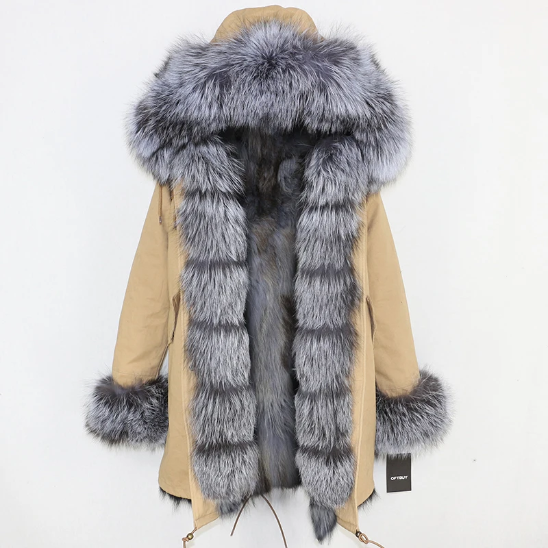 OFTBUY, длинная парка, зимняя куртка для женщин, натуральный Лисий мех енота, пальто с воротником, толстая теплая верхняя одежда, уличная одежда, съемная