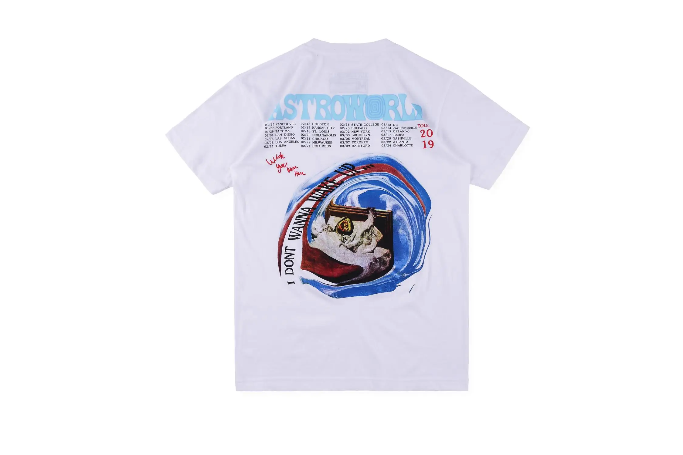 white6 19SS ASTROWORLD TOUR Трэвиса Скотта я не хочу просыпаться футболки Трэвиса Скотта хип-хоп Уличная одежда Astroworld футболки для мужчин и женщин - Цвет: white6