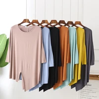 100 cotton spring y oga t shirts for women o neck batwing sleeve loose asymmetric hem oversize tops female korean fashion tide