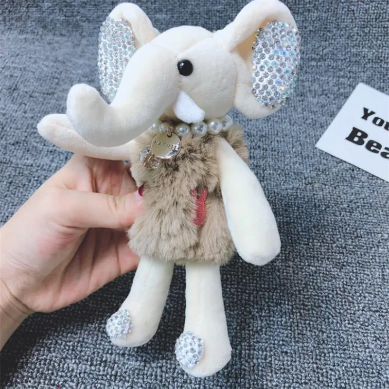 Cartoon cute plush rhinestone elephant doll keychain pendant toys ladies car bag Christmas birthday gift | Игрушки и хобби