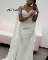 fitted white dubai evening dress beaded mermaid long prom dress with wrap plus size summer holiday formal turkey party gown 2019