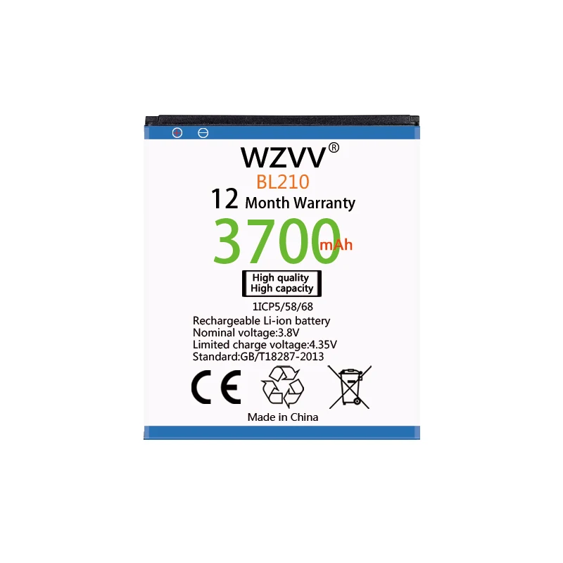 Wzvv 3700 мА/ч замена Батарея BL210 для lenovo A536 A606 S820 S820E A750E A770E A656 A766 A658T S650
