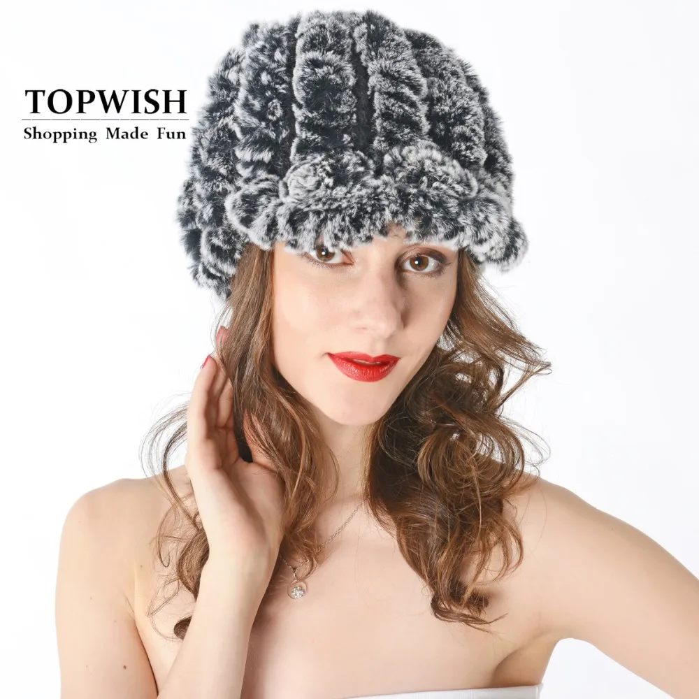 Женские вязаные шапки из натурального меха кролика Рекс женские зимние теплые