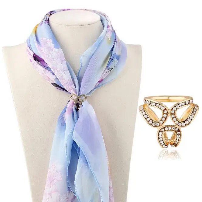 New Fashion Silver/Gold AlloyRhinestone Three Round Rings Women Silk Scarf Buckle High Quality 5X009 |