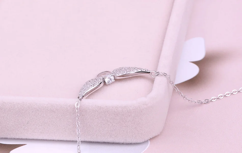 LADYCHIC 925 пробы серебряные крылья Ангела романтические ожерелья с подвесками классические ювелирные изделия с кристаллами для женщин Свадебная цепочка LNS1024