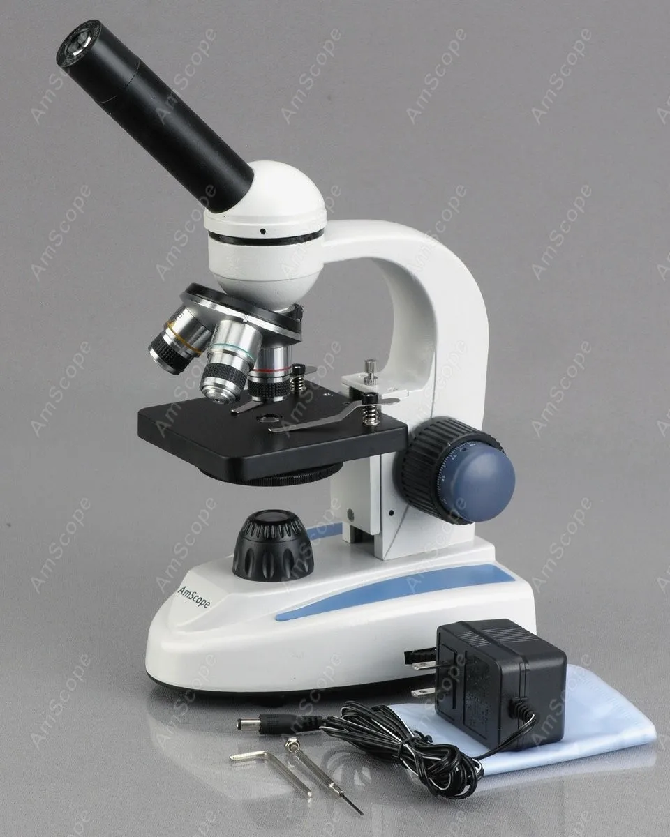 Compound Microscope--AmScope Supplies 40X-400X Cordless LED Metal Frame C&ampF Microscope w Top &amp Bottom Lights | Инструменты