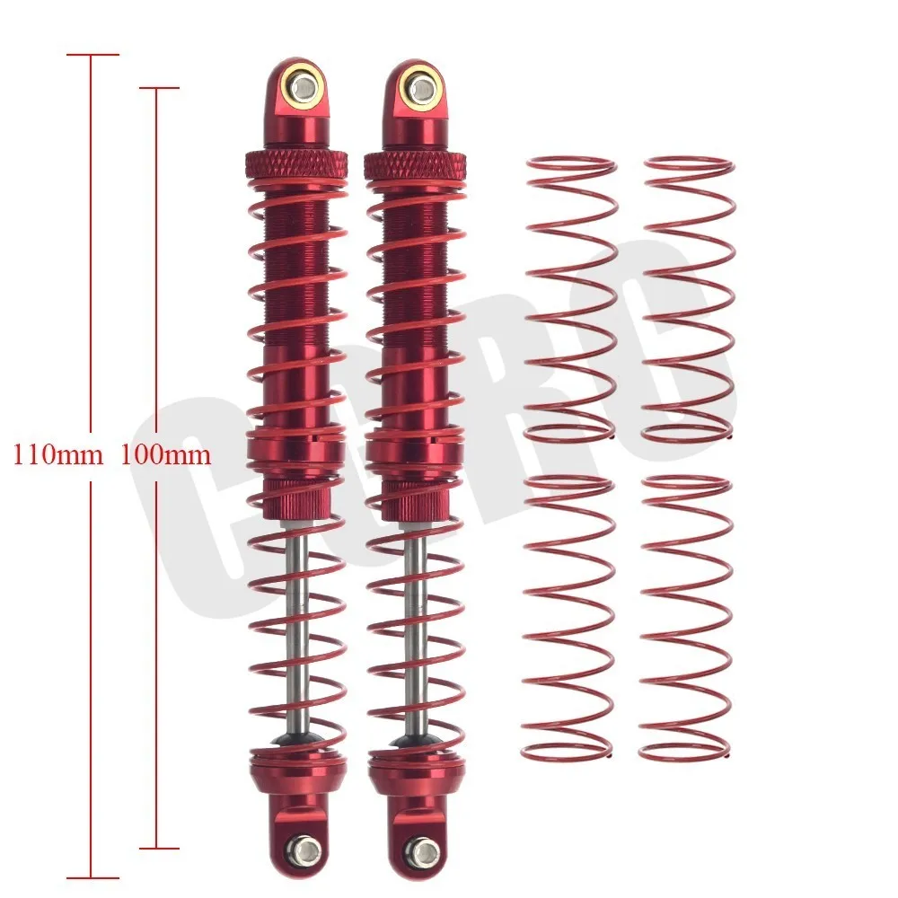 Red 100mm 2pcs Двойной пружинный гидравлический металлический амортизатор 100/110 мм для 1/10 RC Гусеничный автомобиль TRX4 D90 осевой Scx10 90046 RC4WD CC01 - Color: Red 100mm 2pcs