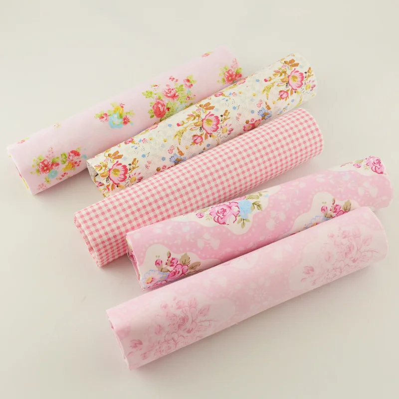 Teramila Cotton Fabric 5PCS 40cmx50cm pink flower plaid fabric pre cut bundle quilting patchwork clothes bedding telas|plaid cotton fabric|cotton