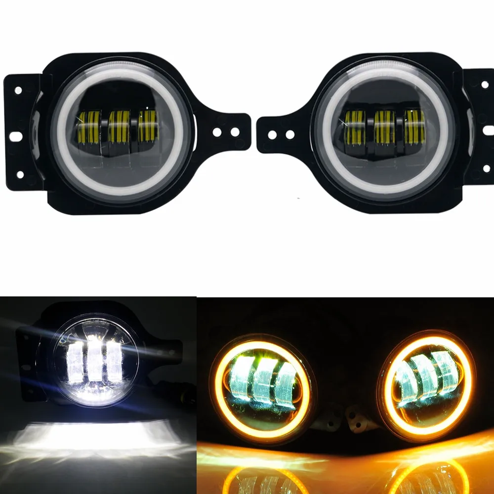 yellow DRL Светодиодный противотуманный фонарь Halo для Jeep Wrangler JL Chrysler Cruiser 4 дюйма светодиодный противотуманный фонарь для Jeep JL 10th anniversary бампер - Цвет: yellow DRL